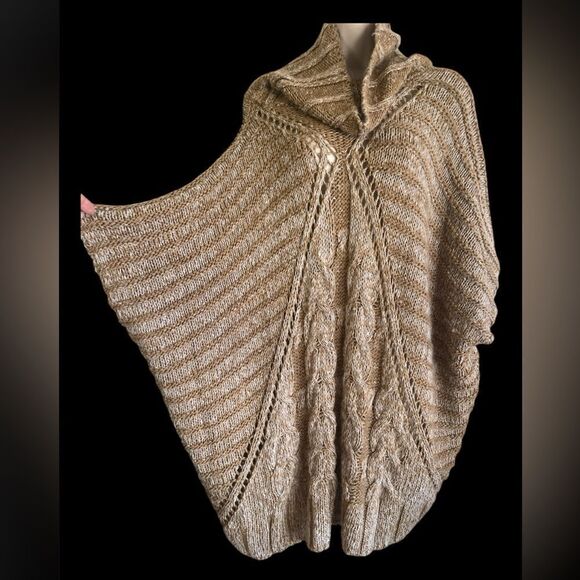 Buffalo David Bitton Wool Blend Knit chunky Pancho Women’s Brown Cowl Neck XL - Picture 2 of 7